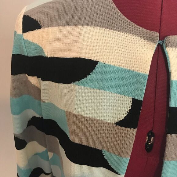 Ming Wang Blue and Black Knit Blazer Women Size Small Classic Stripes 3/4 Sleeve - Picture 5 of 7